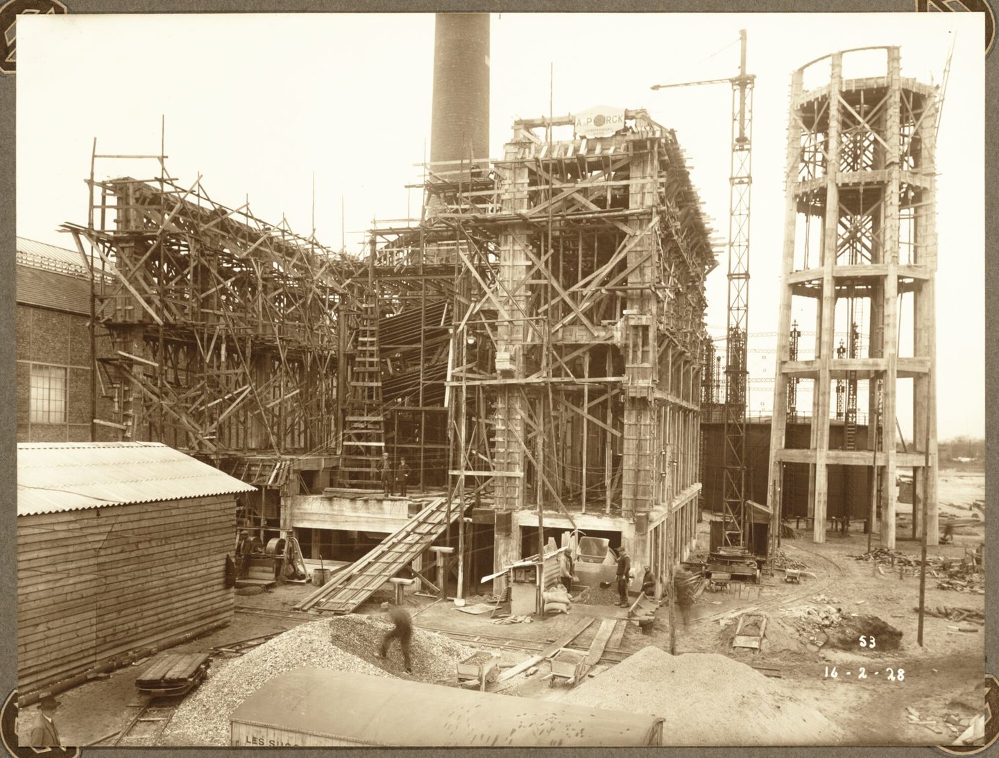 Bouw van generatorengebouw van ammoniakfabriek van cokesfabriek Kuhlmann in Zelzate