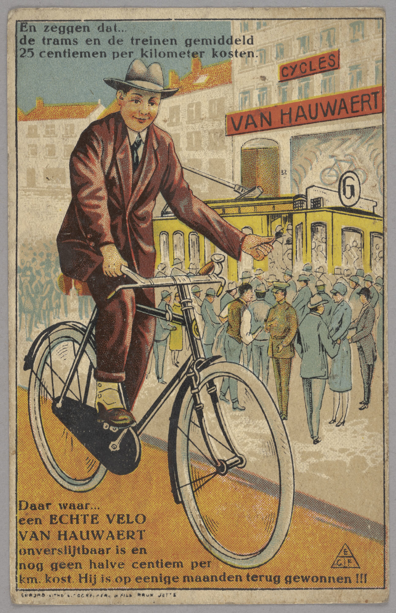Postkaart met reclame voor fietsen van het merk Van Hauwaert