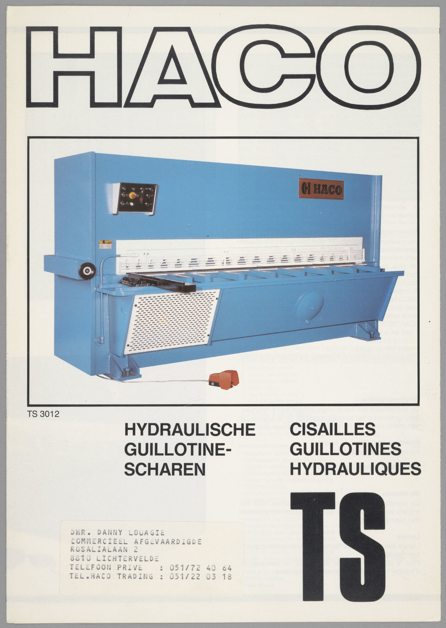 Productfolder met hydraulische guillotine-scharen van het merk HACO