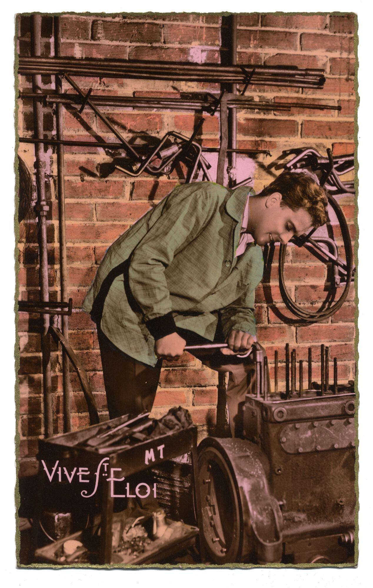 Postkaart voor het naamfeest van Sint-Elooi patroon van de metaalbewerkers