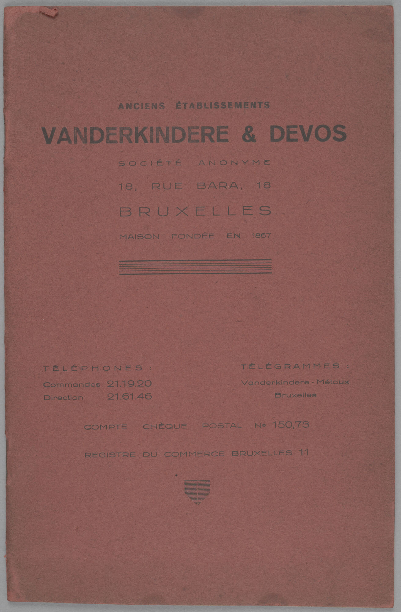 Productcatalogus van metaalhandel Vanderkindere & Devos in Brussel