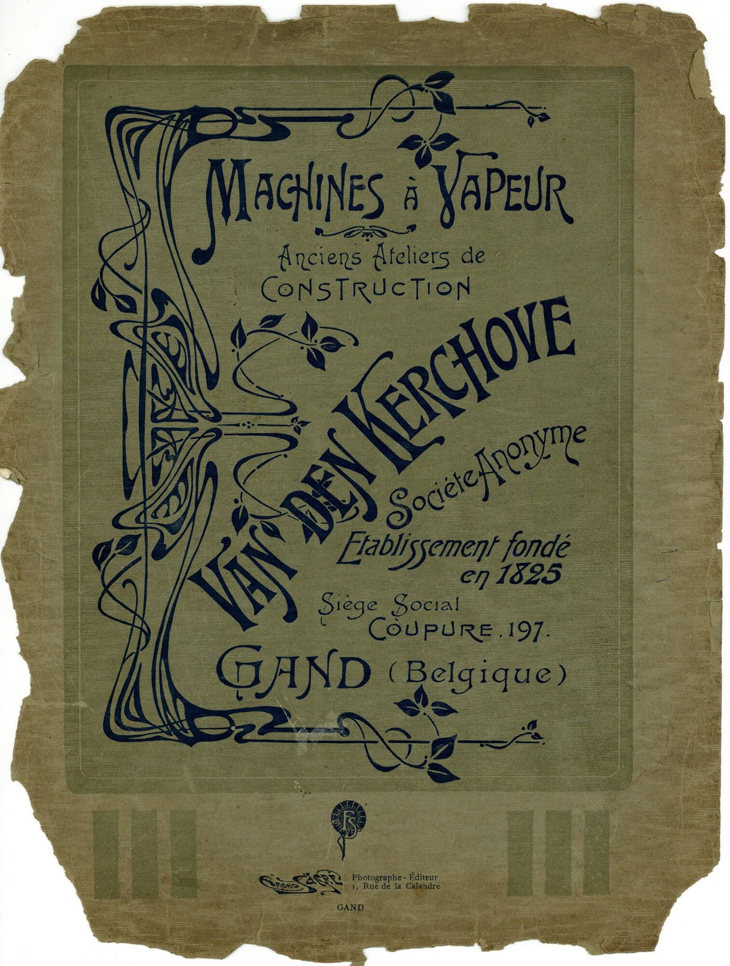 Informatiebrochure met stoommachines geproduceerd door Van den Kerchove in Gent