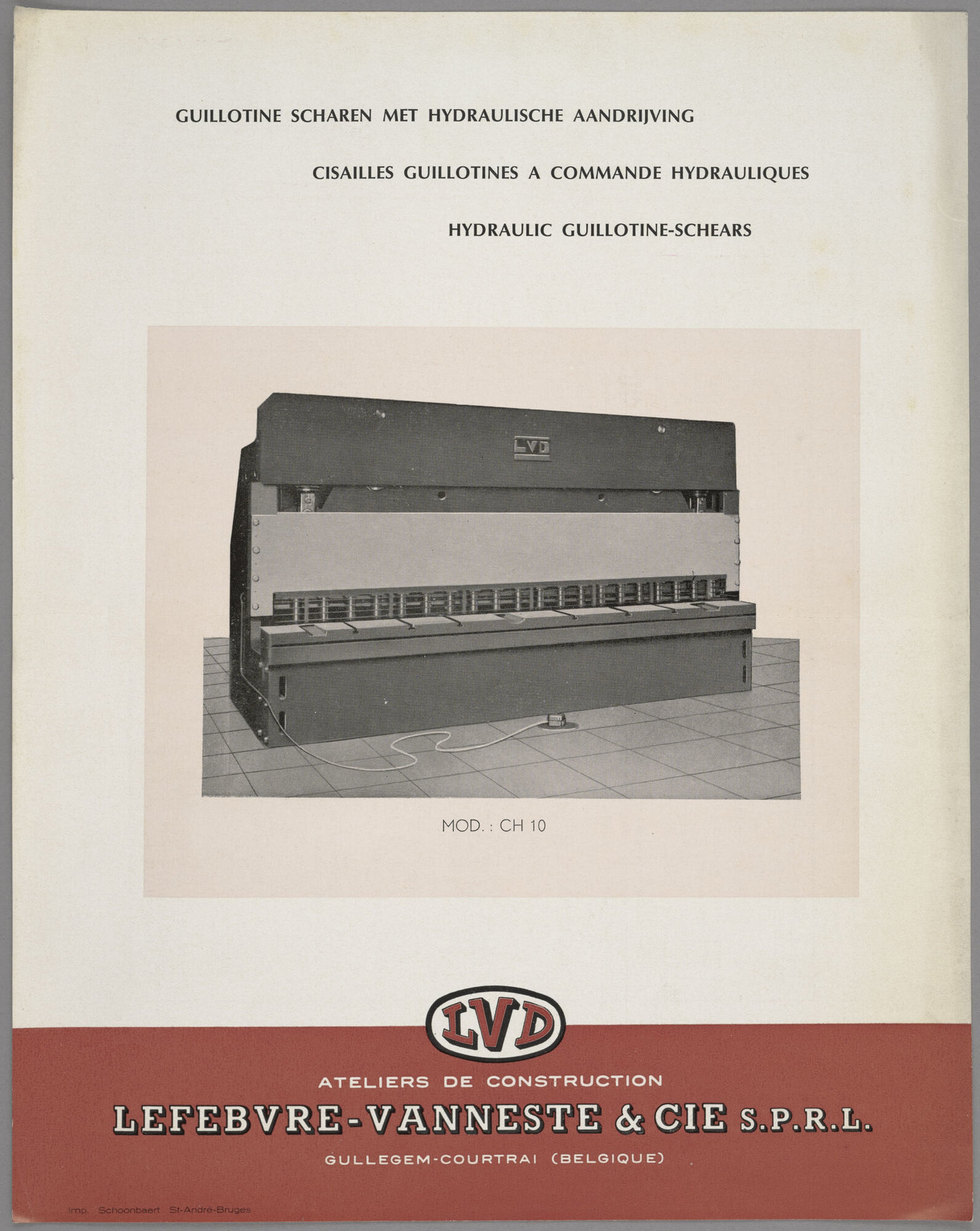 Technische fiche over hydraulische guillotine-scharen geproduceerd door LVD in Gullegem