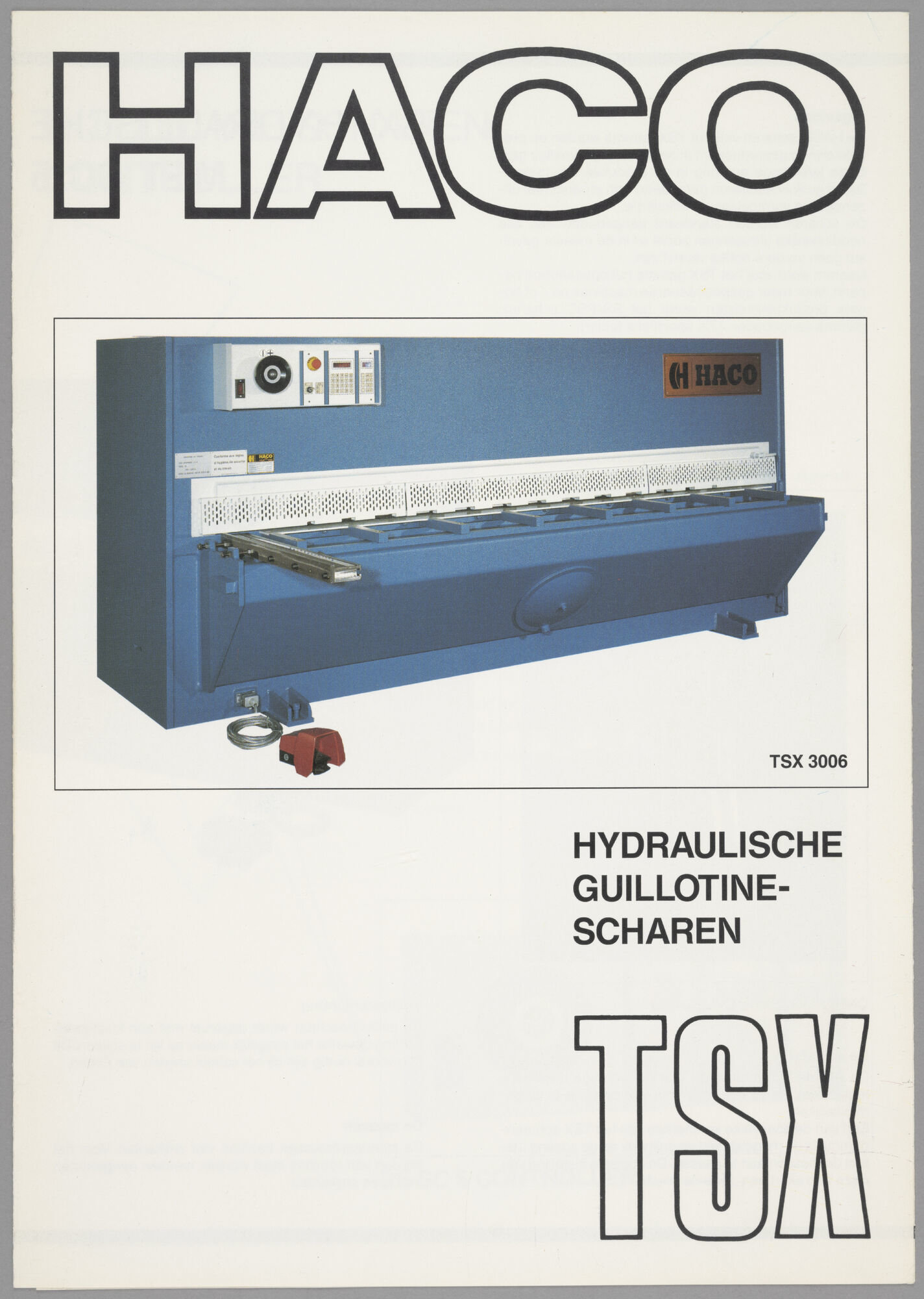 Productfolder met hydraulische guillotine-scharen van het merk HACO