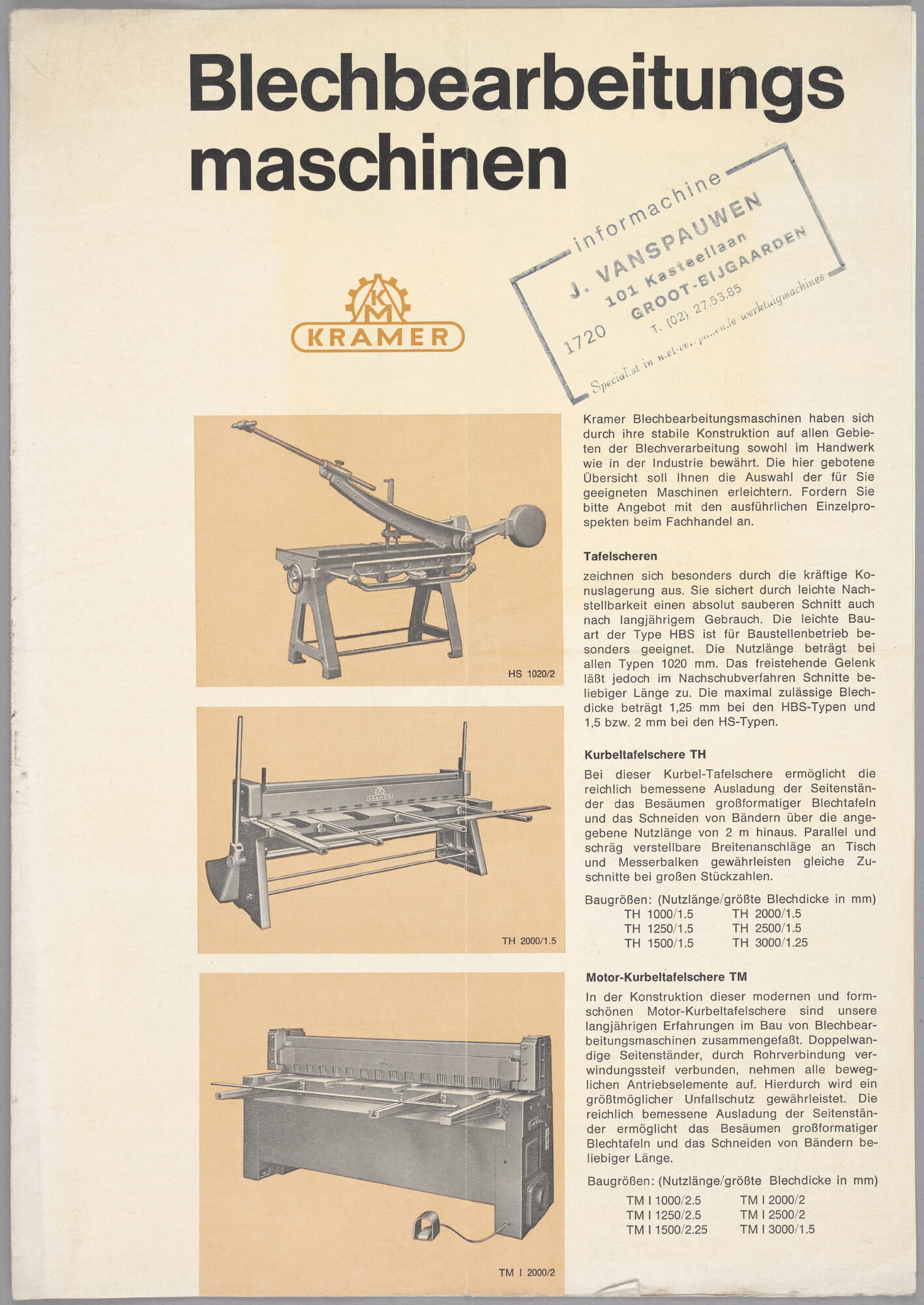 Productbrochure met plaatbewerkingsmachines van het merk Kramer
