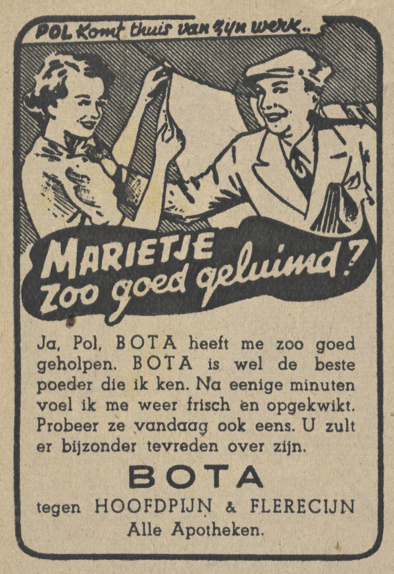 Reclame voor pijnstiller van het merk Bota