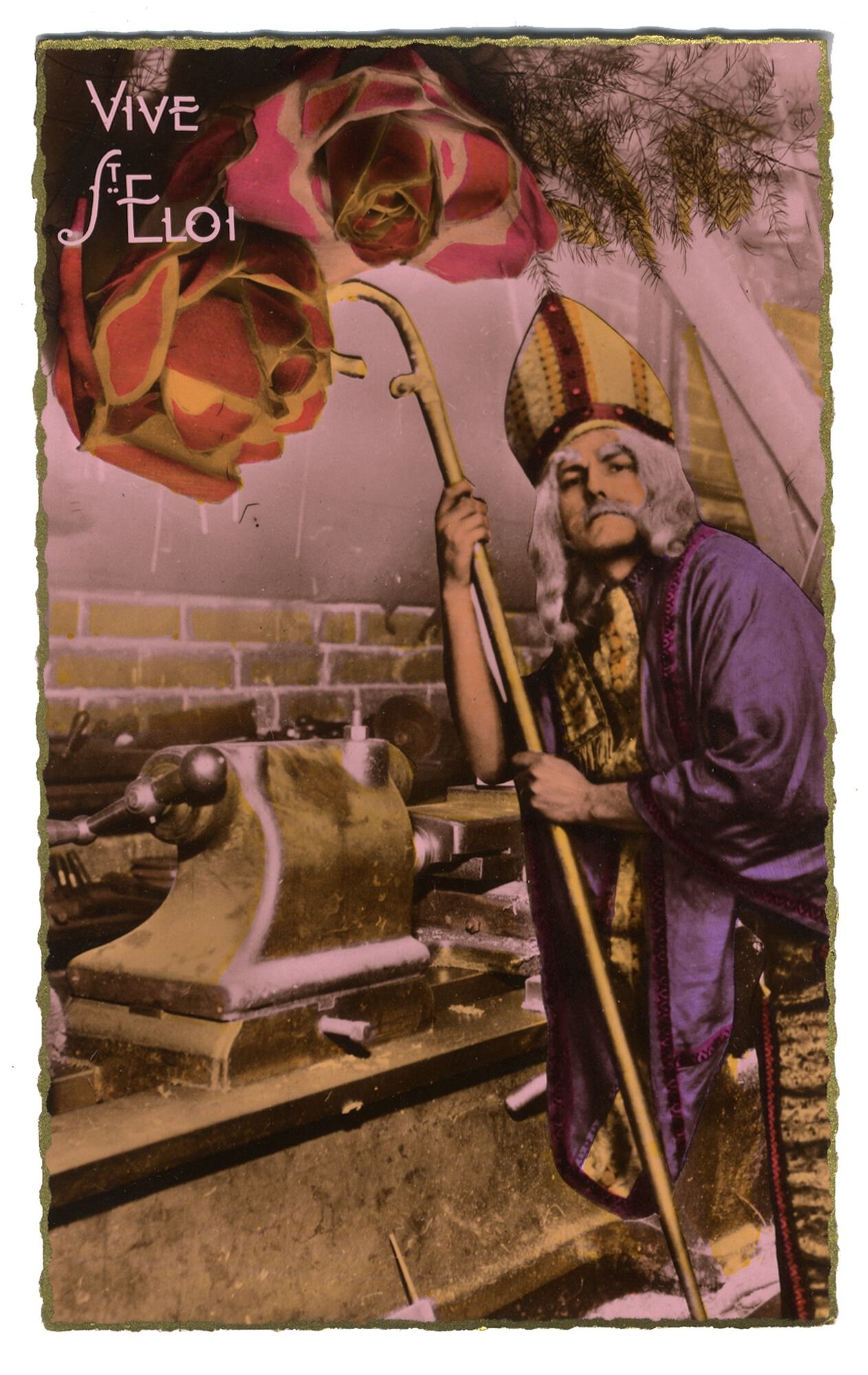Postkaart voor het naamfeest van Sint-Elooi patroon van de metaalbewerkers