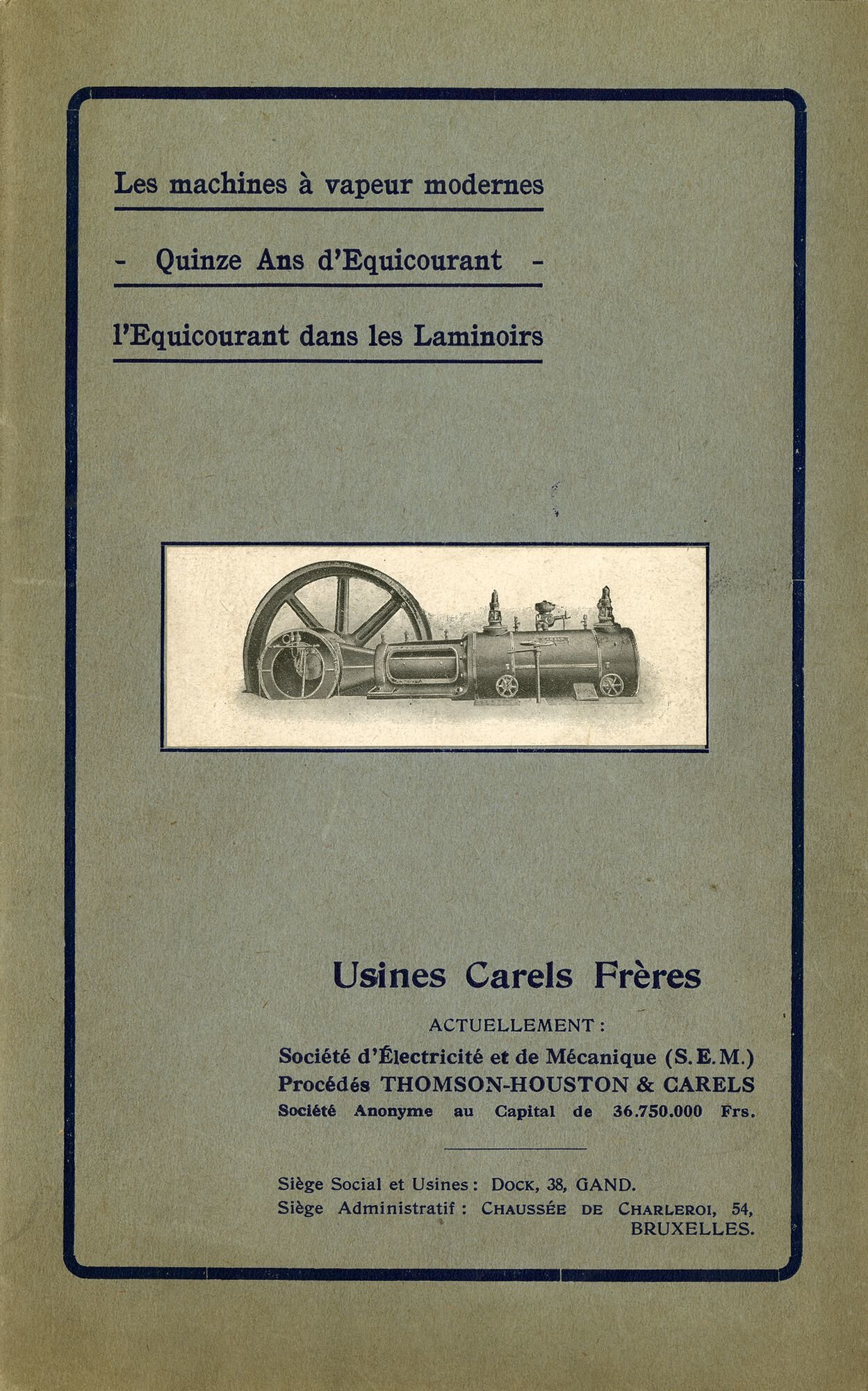Informatiebrochure met stoommachines geproduceerd door Carels in Gent
