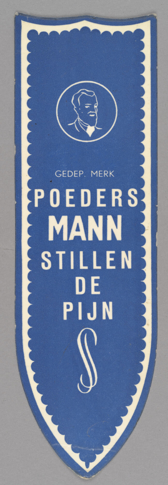 Boeklegger met reclame voor pijnstiller van het merk Dr. Mann