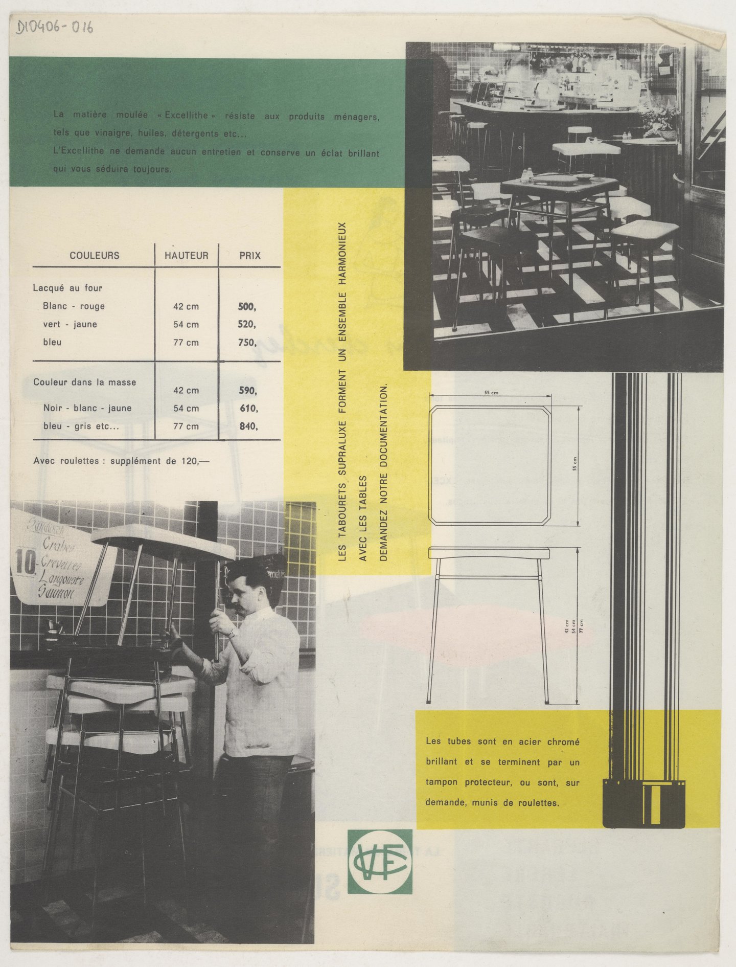 Verkoopsflyer met tafels geproduceerd door Vynckier in Gent