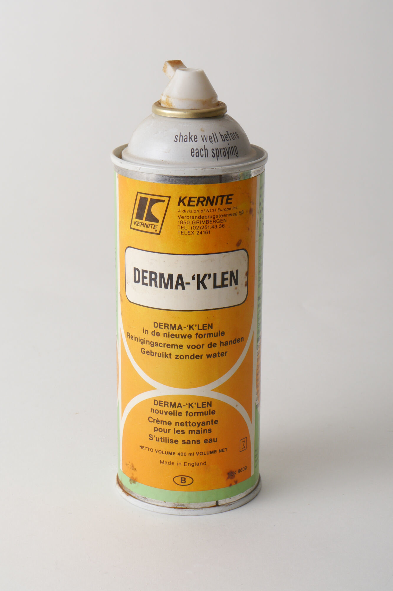 Planeet Imperial troosten Spuitbus met reinigingscrème van het merk Derma-'K'len | Industriemuseum